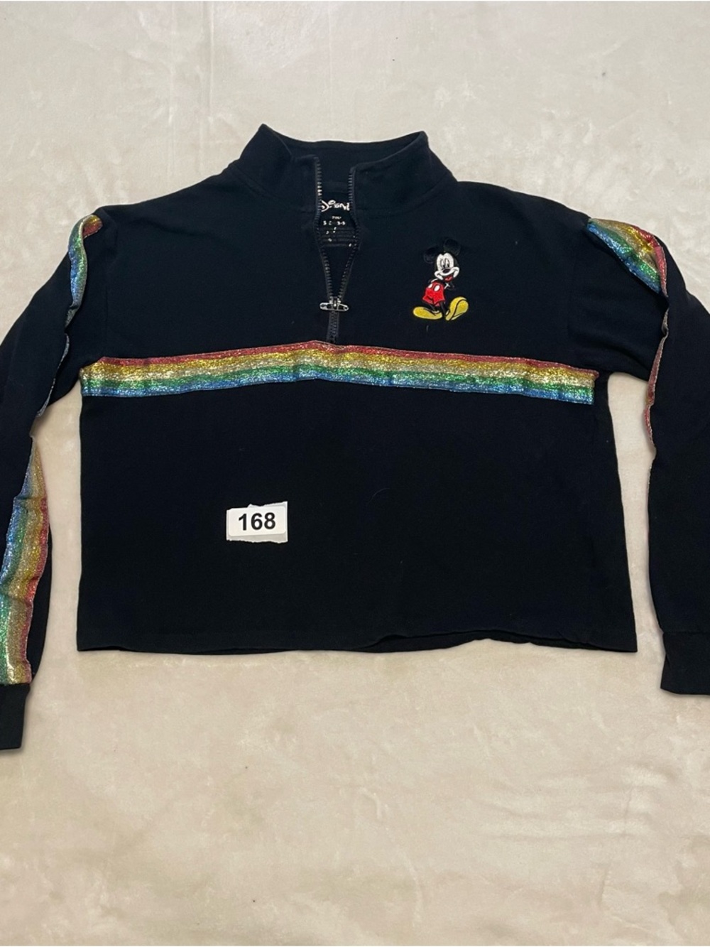 Disney Black Pullover Sweater with Rainbow Stripes